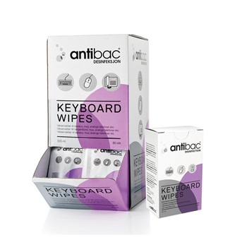 PLUM ANTIBAC Keyboard Wipes, tisztítókendő billenytyűzethez, egérhez, vezetékes telefonhoz stb..., 14x20cm, 80db / doboz