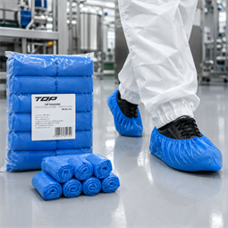 Cipővédő TOP SANISHOE gumírozott CPE, kék, 100db/csomag