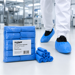 Cipővédő TOP SANISHOE gumírozott CPE, kék, 100db/csomag