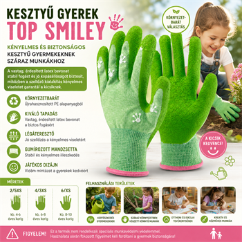 Kesztyű gyerek TOP SMILEY latex mártás, gumírozott mandzsetta