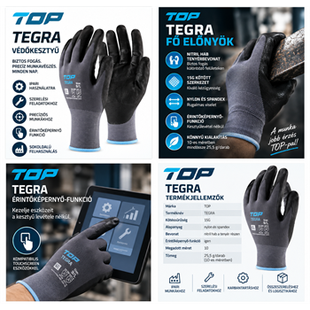 Védőkesztyű TOP TEGRA habosított nitril bevonat, nylon/spandex alapanyag