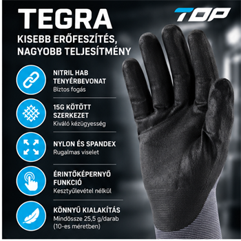 Védőkesztyű TOP TEGRA habosított nitril bevonat, nylon/spandex alapanyag