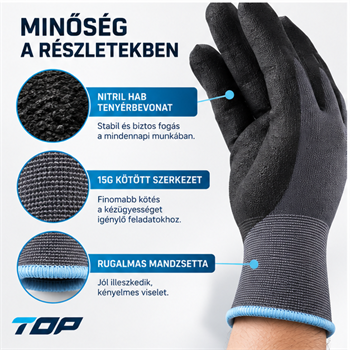 Védőkesztyű TOP TEGRA habosított nitril bevonat, nylon/spandex alapanyag