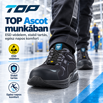 Védőfélcipő TOP ASCOT S3 ESD, alumínium orrmerevítő, kevlár talplemez