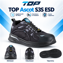 Védőfélcipő TOP ASCOT S3 ESD, alumínium orrmerevítő, kevlár talplemez
