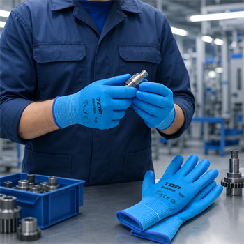 Védőkesztyű TOP BLUERISK poliészter alap latex bevonattal