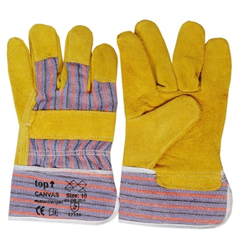 TOP CANVAS split cowhide gloves, cotton handback, cotton palm-lining