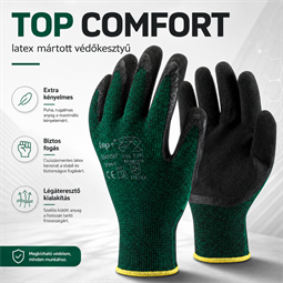 TOP COMFORT latex mártott védőkesztyű, PE és Spandex alapú, extra kényelmes