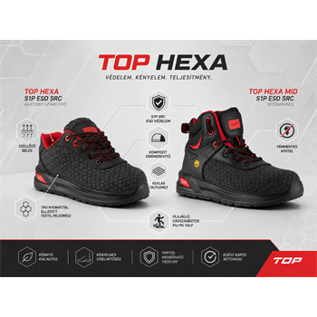 TOP HEXA MID S1P ESD SRC védőbakancs, kompozit orrmerevítő, kevlár talplemez
