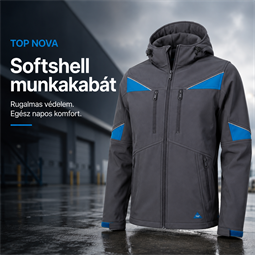 TOP NOVA softshell munkakabát, 94% poliészter, 6% elasztán, vízálló