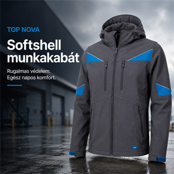 TOP NOVA softshell munkakabát, 94% poliészter, 6% elasztán, vízálló