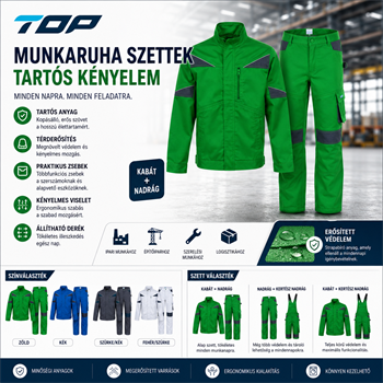 TOP NOVA munkakabát, 65% poliészter, 35% pamut, állítható mandzsetta és derék